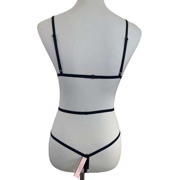 Victoria's Secret Very Sexy Strappy Lace Teddy, Chantilly Black Thong Back Small - Picture 3 of 8
